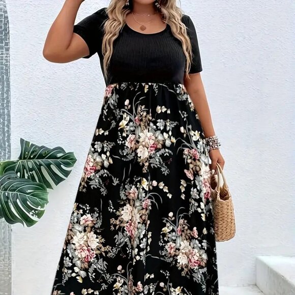 Women Plus Size Elegant Beach Holiday Floral Print Summer Vacation Dress 16W - Picture 2 of 8